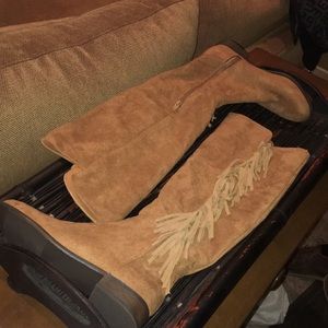Boho chic fringe knee boots